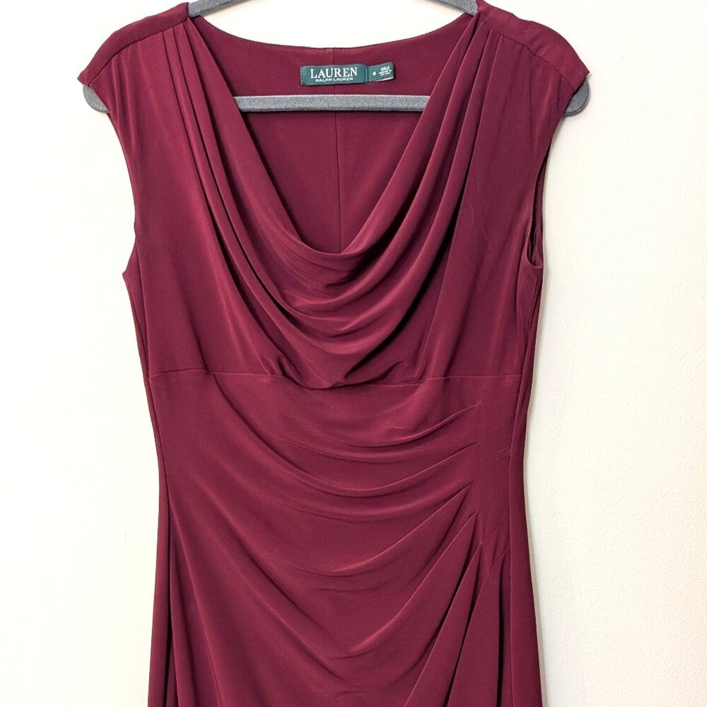 Lauren Ralph Lauren Women's Burgundy Draped Sheath Dress – Size 8